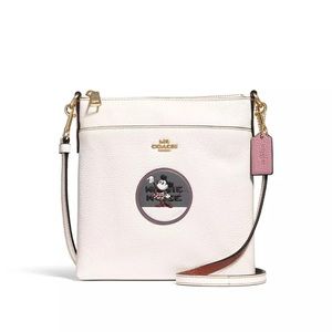 COACH Minnie Mouse Messenger Crosssbody Bag in Cream Pebble  Leather Disney